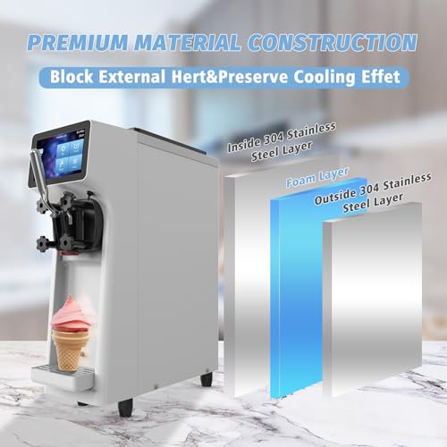 Soft Serve Ice Cream Machine 1000W Single Flavor with Pre-cooling and Auto Clean E40282