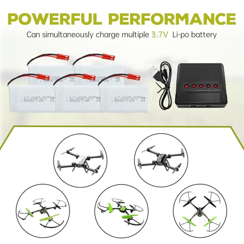 5PCS 3.7V 1200mAh 30C Lipo Battery with 5in1 Charger JST Plug for RC Quadcopters C7441