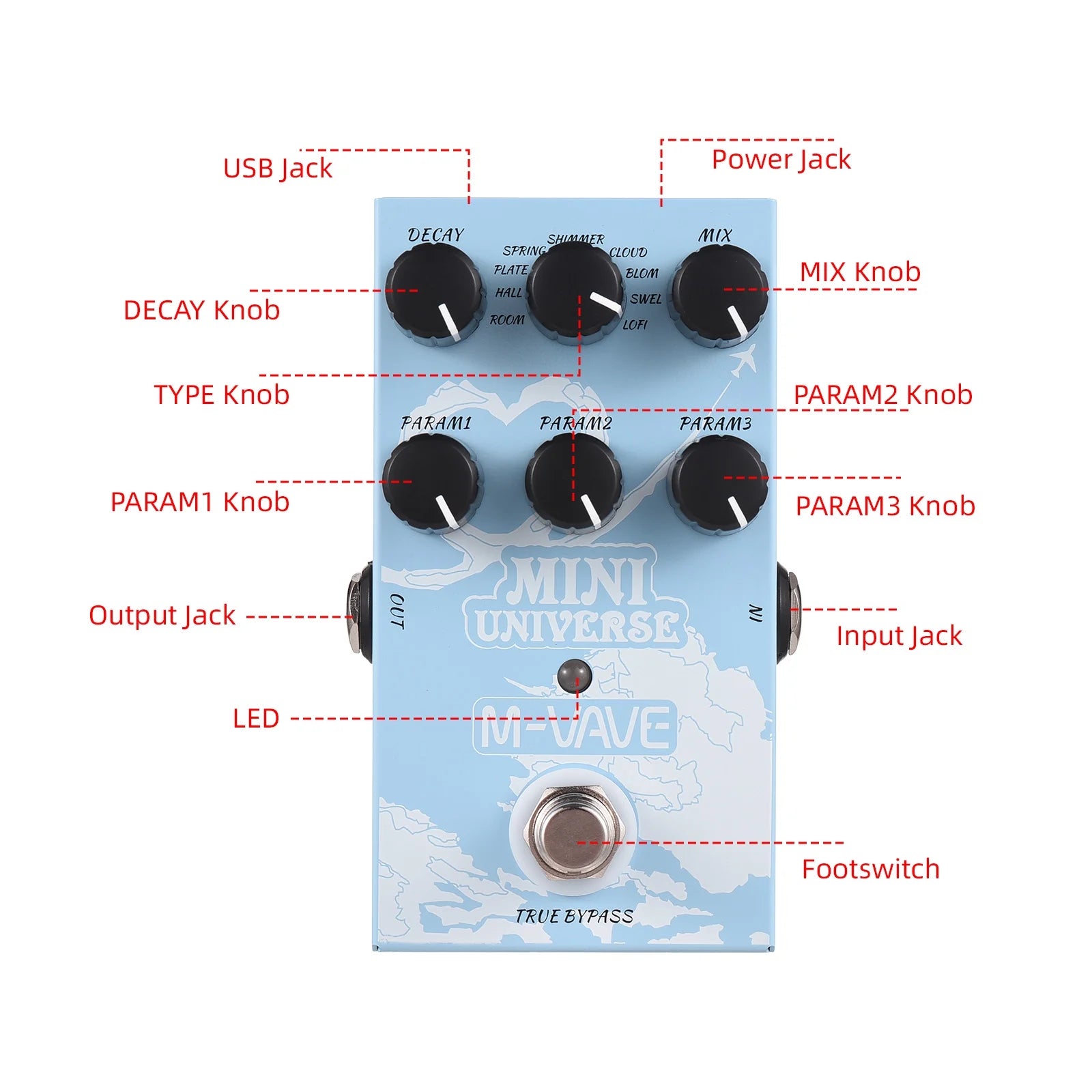 Guitar Effect Pedal 9 Mode Reverb for Guitar Bass M15601