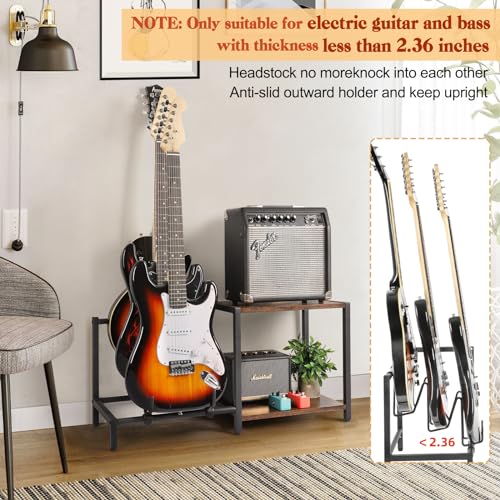 Guitar Rack, 3-Piece Floor Stand with Amp Support, Adjustable Holder for Multiple Instruments H140
