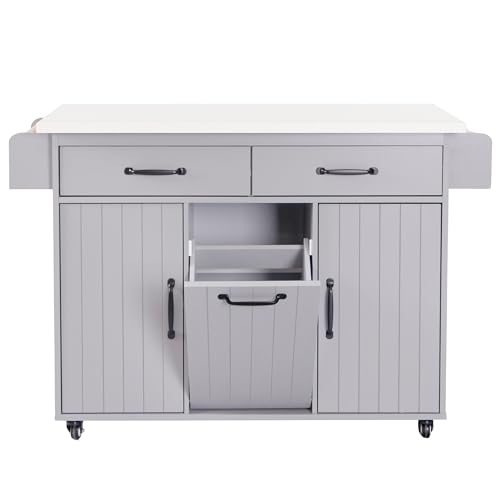Farmhouse Kitchen Island with Drop Leaf, Barn Door and Power Outlet C3058