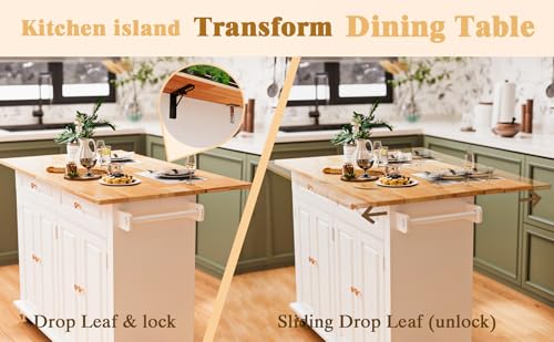 Movable Kitchen Island with Drop Leaf and Power Outlet Y932