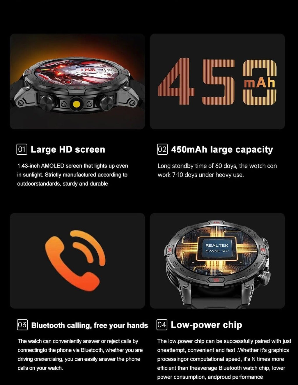 Smart Watch with 1.43" AMOLED Display, Waterproof Fitness Tracker X685
