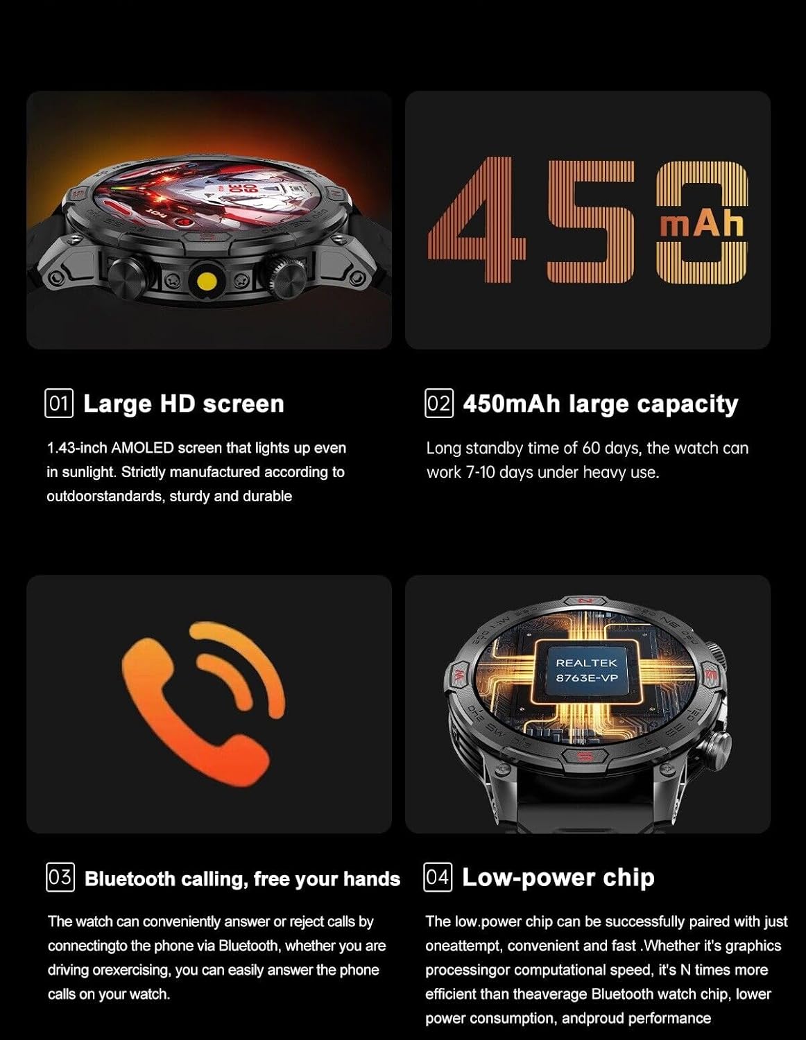 Smart Watch with 1.43" AMOLED Display, Waterproof Fitness Tracker X685