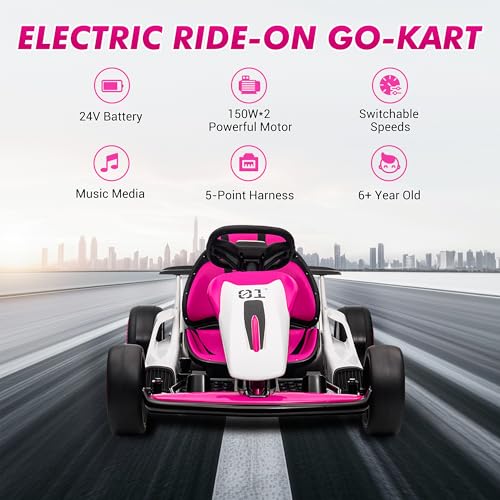 Electric Drift Kart for Kids with Adjustable Seat, LED Lights, 8.1 MPH W755255