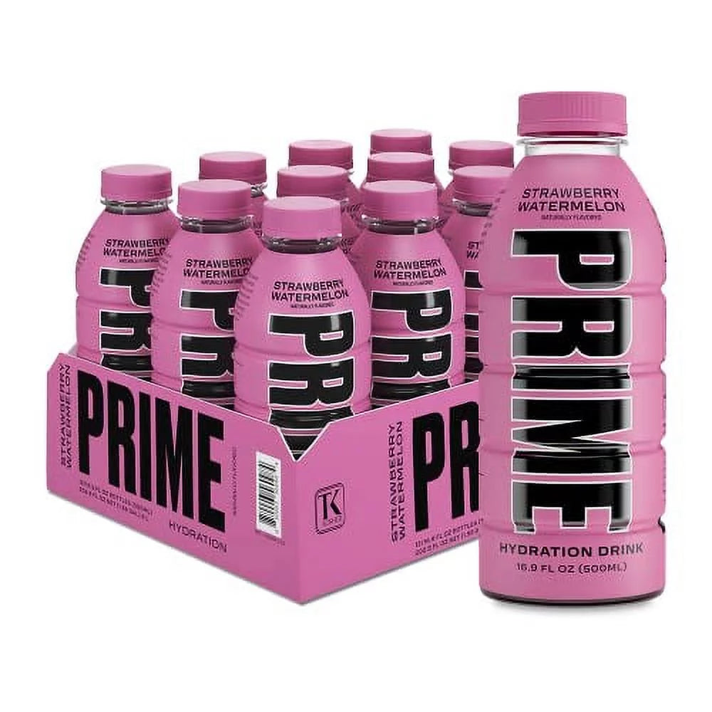 Prime Hydration Drink Sports Beverage "STRAWBERRY WATERMELON," Naturally Flavored, 10% Coconut Water, 250mg BCAAs, B Vitamins, Antioxidants, 834mg Electrolytes, Only 20 Calories per 16.9 Fl Oz Bottle