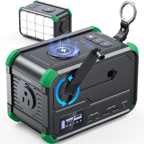 Portable Power Station 153Wh Solar Generator with Hand Crank 120V AC Outlet Q130200