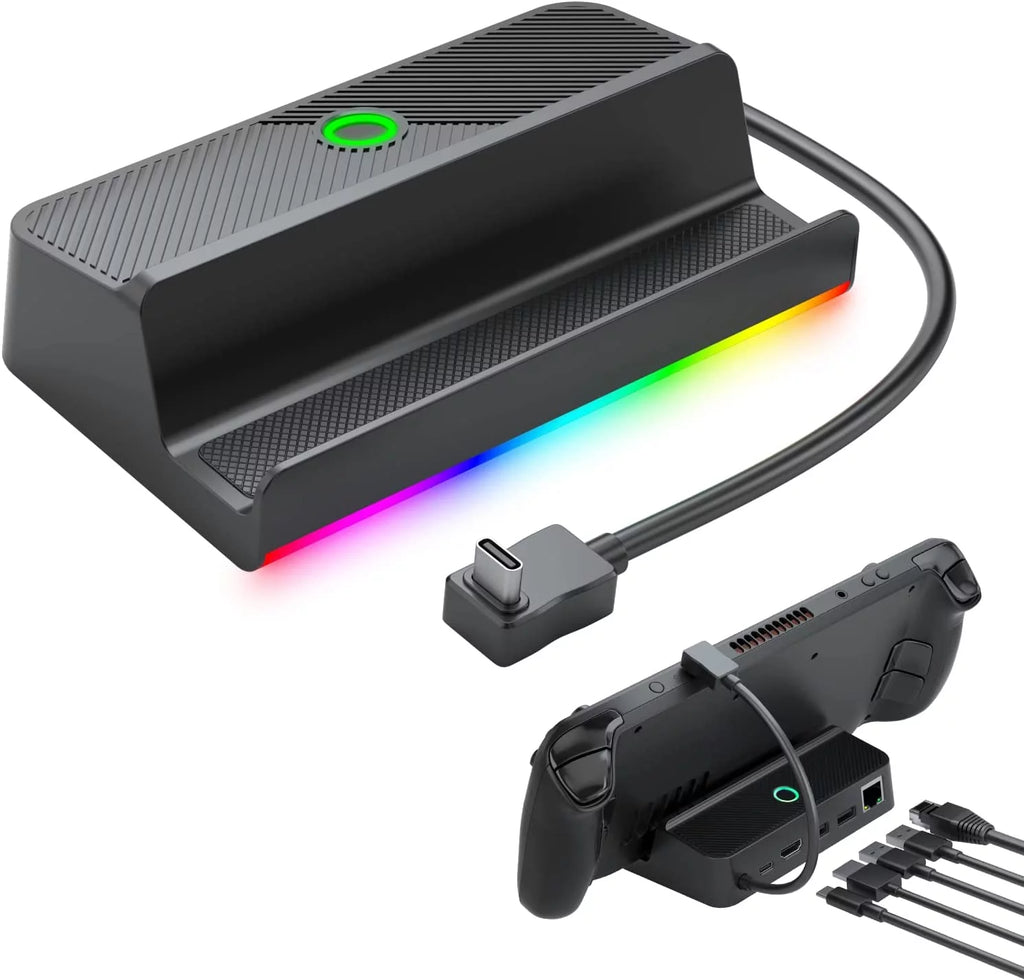 Steam Deck Dock with LED Light, 5-in-1 Steam Dock with Gigabit Ethernet, HD 2.0, 2 USB-A, 100W Full Speed Charging Port, Docking Station for Steam Deck Accessories