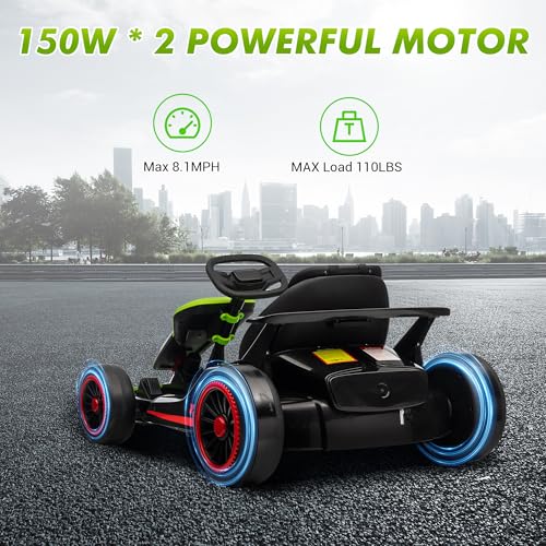 Electric Drift Kart for Kids with Adjustable Seat, LED Lights, 8.1 MPH W755255