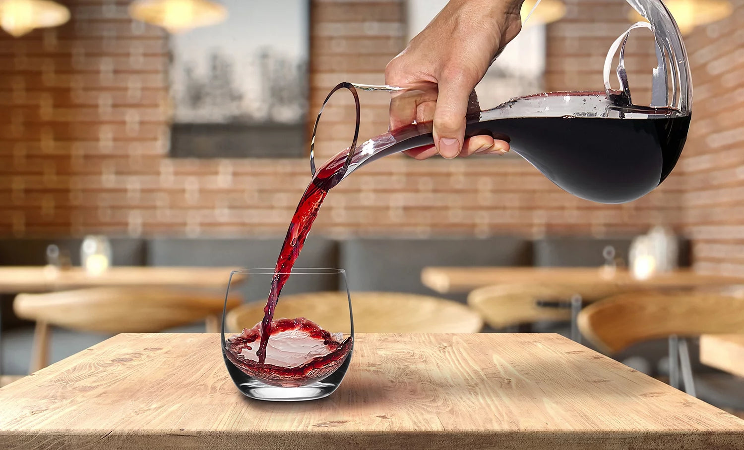 Wine Decanter Carafe Aerator with Stemless Glasses, 5-Piece Set X704678