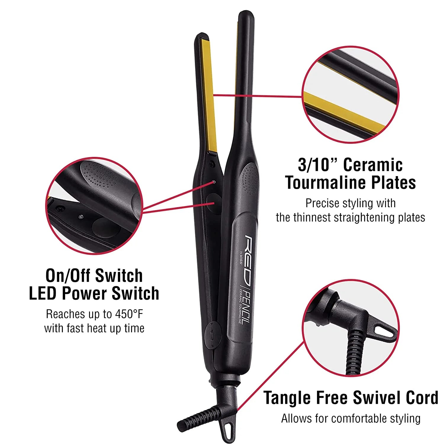 Ceramic Tourmaline Pencil Flat Iron Hair Straightener B9760