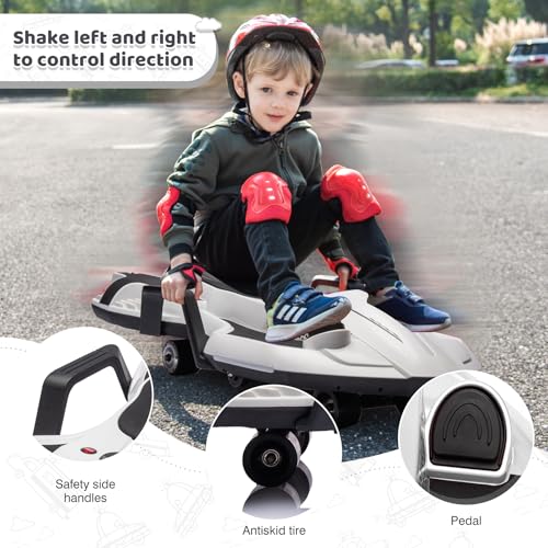24V Electric Ride On Toy for Kids, Drift Cart with Side Handlebars, LED Lights & Music J79370
