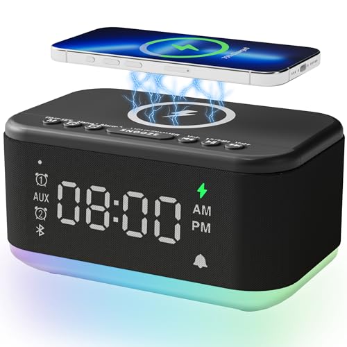 Wireless Charging Alarm Clock Speaker with Bluetooth, Dimmable Night Light K3994