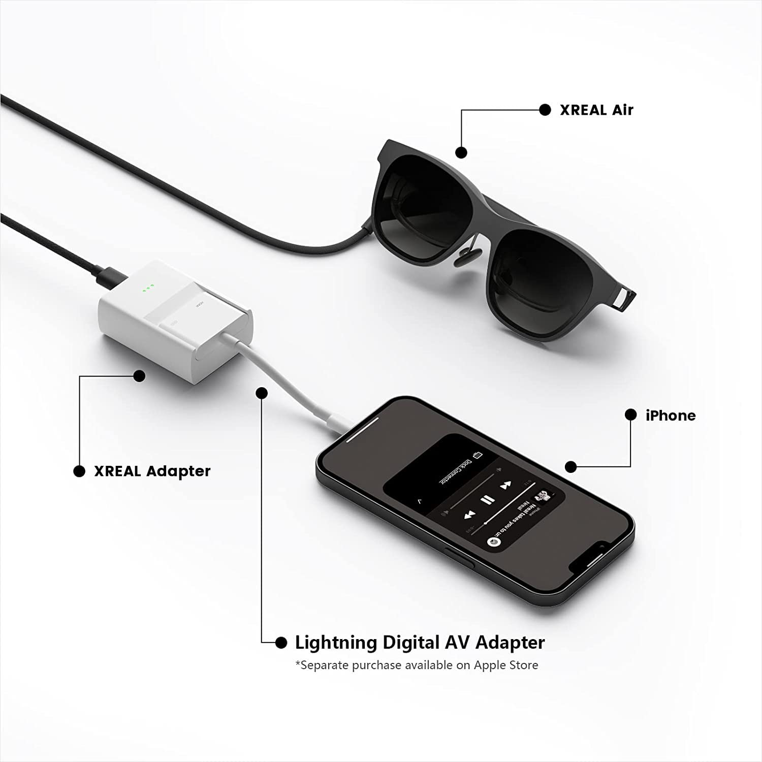AR Glasses and Adapter Bundle with Electrochromic Dimming, 120Hz 130" Display B4545