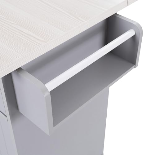 Farmhouse Kitchen Island with Drop Leaf, Barn Door and Power Outlet C3058