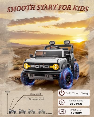24V Ride on Car for Big Kids, 2 Seater with Remote Control, 4-Wheeler Suspension, 3 Speeds, LED Lights D981
