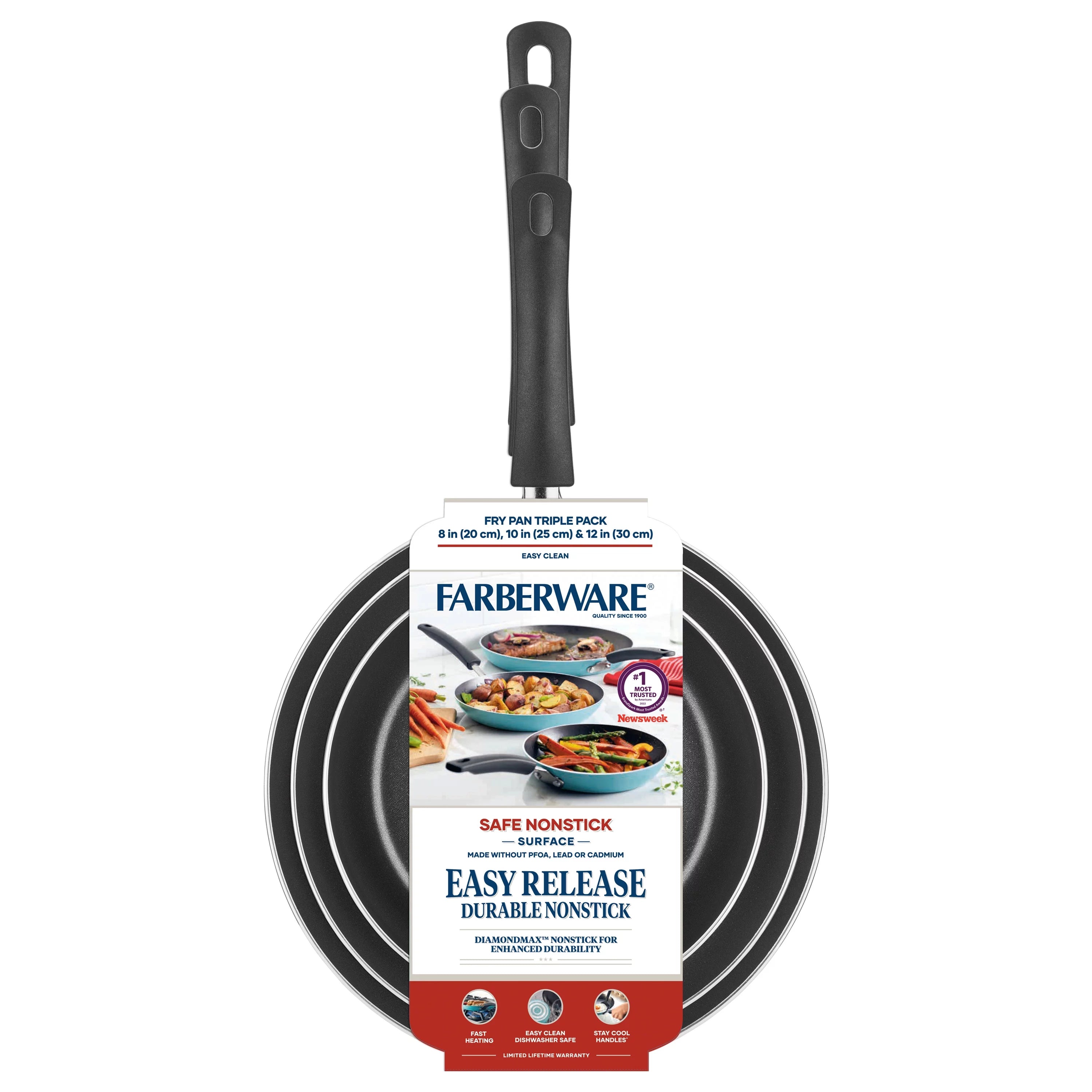 3 Piece Nonstick Frying Pan Set, Aluminum, Aqua X8574