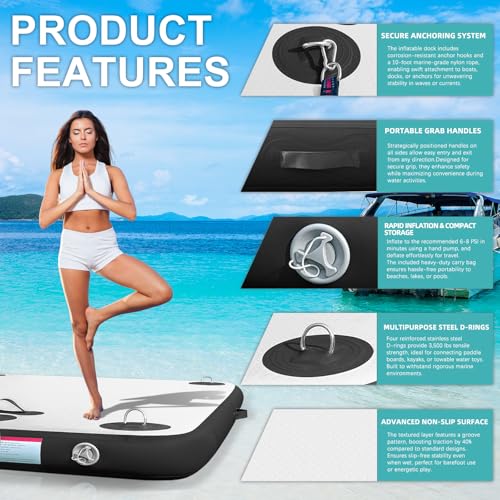 Inflatable Floating Dock Platform with Non-Slip Surface for Pool Beach Ocean B86969