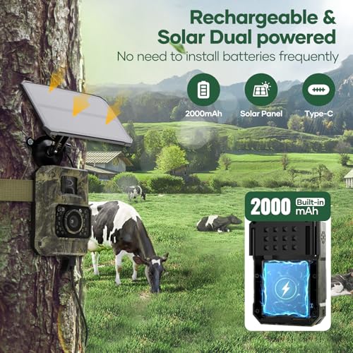 Solar Trail Camera 48MP 30FPS WiFi Bluetooth Game Camera with Night Vision E584
