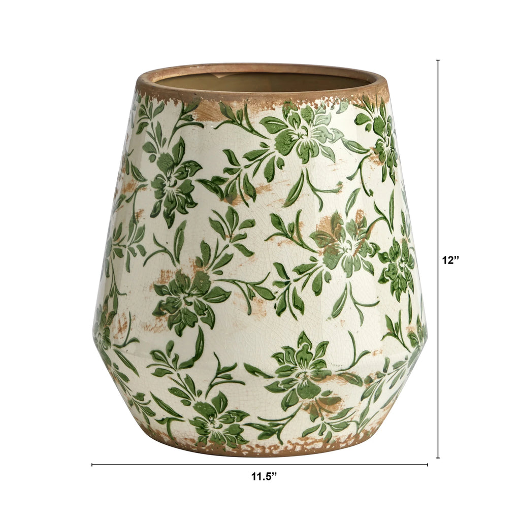 Tuscan Ceramic Green Scroll Planter P78400