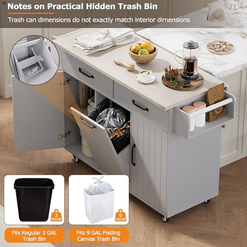 Farmhouse Kitchen Island with Drop Leaf, Barn Door and Power Outlet C3058