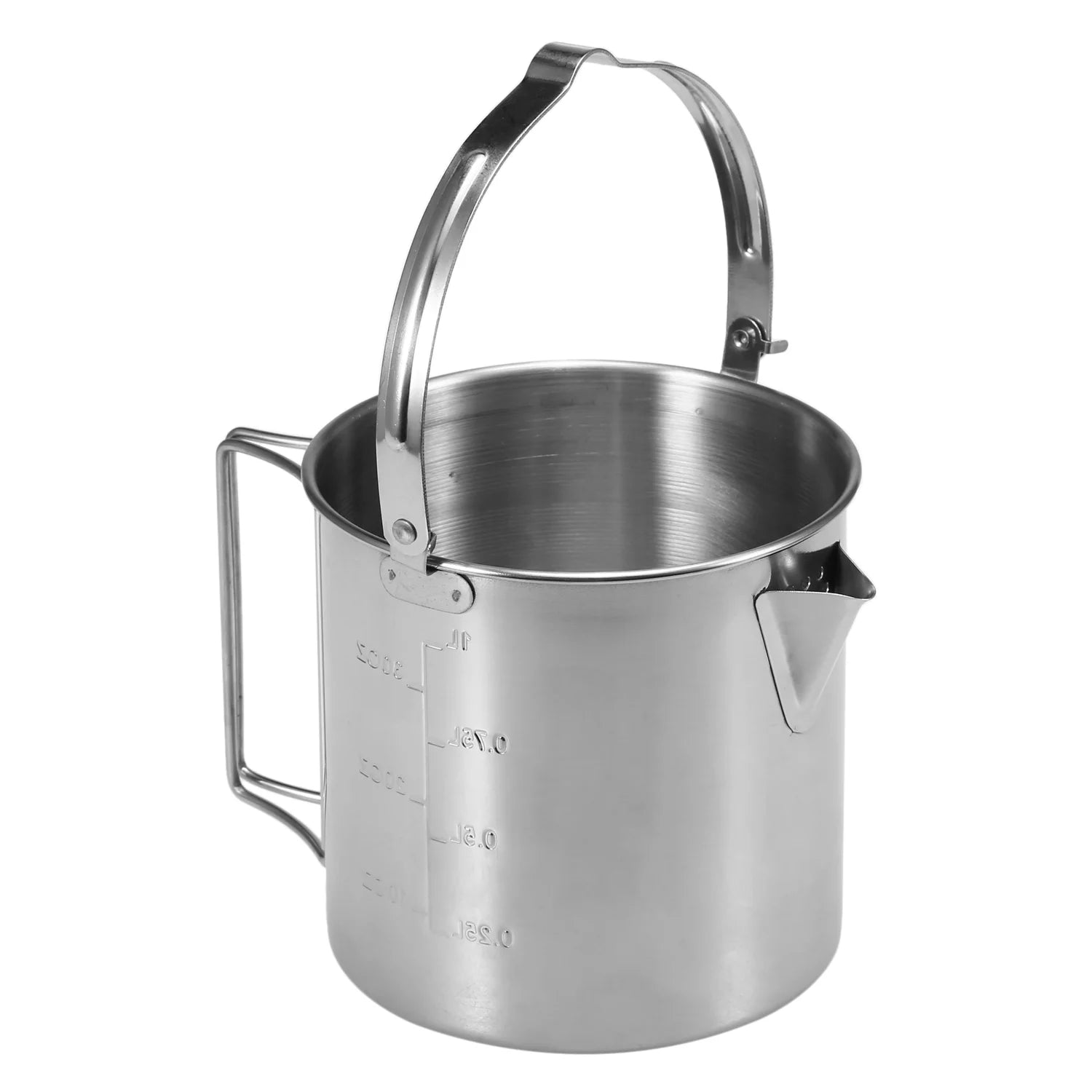 Stainless Steel Cooking Kettle Portable Camping Pot with Foldable Handle J22915