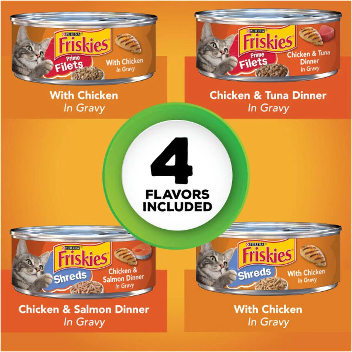 Wet Cat Food Variety Pack, Chicken Tuna Salmon in Gravy, 5.5 oz Can, Pack of 32 P78832