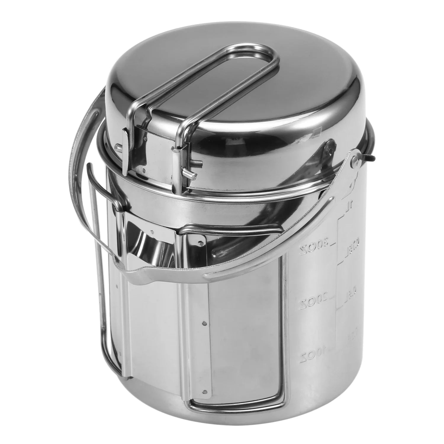 Stainless Steel Cooking Kettle Portable Camping Pot with Foldable Handle J22915