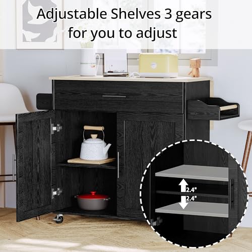 Kitchen Island with Storage, Rolling Cart with Drop Leaf and Charging Station H331