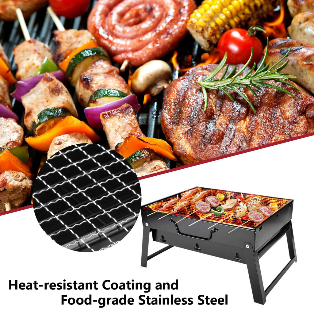 Foldable BBQ Charcoal Grill, Portable Stainless Steel Tabletop Barbecue Y537776