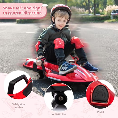 24V Electric Ride On Toy for Kids, Drift Cart with Side Handlebars, LED Lights & Music J79370
