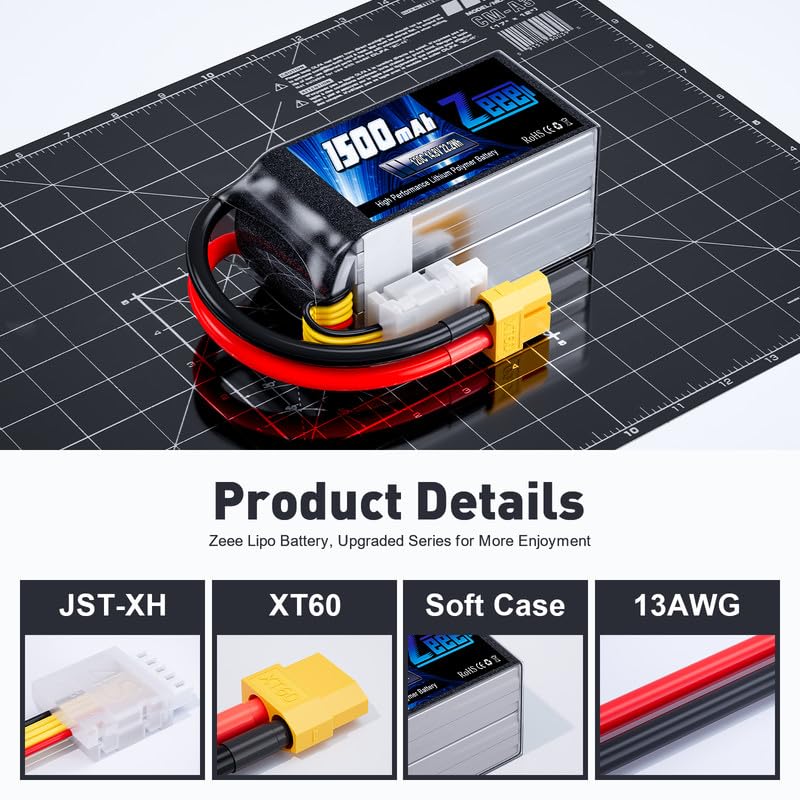4S Lipo Battery 1500mAh 14.8V 120C with XT60 Plug for RC Models (2 Pack) O6079