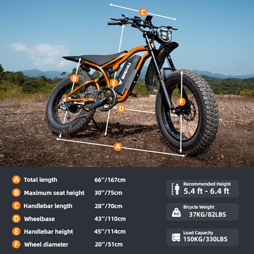 Electric Bike for Adults – 20" Fat Tire, 1200W Motor, 48V Battery, 7-Speed, Dual Disc Brakes D16418