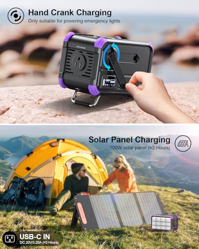Portable Power Station 153Wh Solar Generator with Hand Crank 120V AC Outlet Q130200