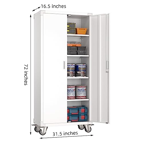 Garage Storage Cabinet with Wheels, 72" H, 2 Doors, 4 Adjustable Shelves, Black R4307