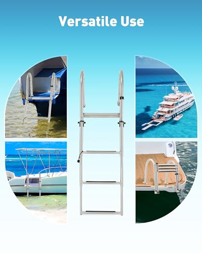 3 Step Telescoping Boat Ladder, Stainless Steel Folding Dock Ladder U8847