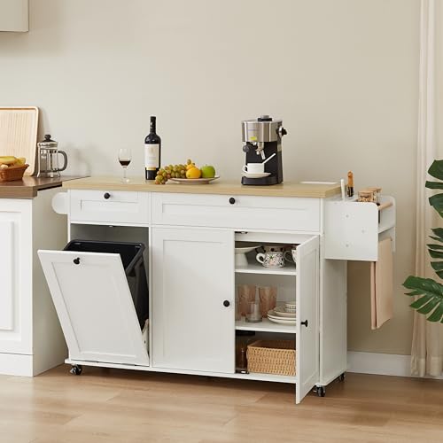 Kitchen Island with Power Outlet & Drop Leaf, Rolling Cart with Storage J137407