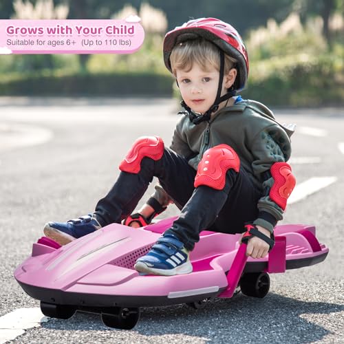 24V Electric Ride On Toy for Kids, Drift Cart with Side Handlebars, LED Lights & Music J79370