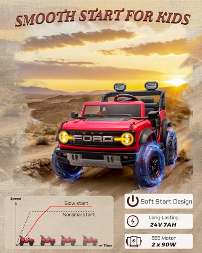 24V Ride on Car for Big Kids, 2 Seater with Remote Control, 4-Wheeler Suspension, 3 Speeds, LED Lights D981