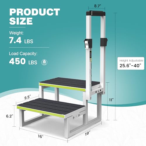 2 Step Stool with Handrail, Anti-Slip Mats, Portable for RV, Camper, Hot Tub R855