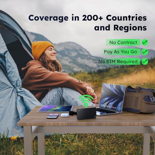 4G LTE Mobile Hotspot, Portable WiFi for Travel in 200+ Countries, No SIM Needed, 10 Devices, 1GB Data 90 Days S5407