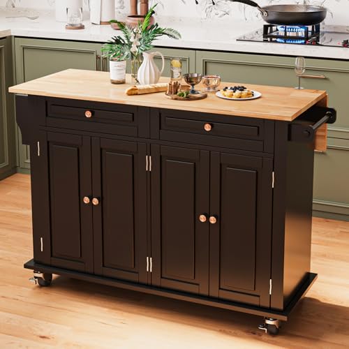 Movable Kitchen Island with Drop Leaf and Power Outlet Y932