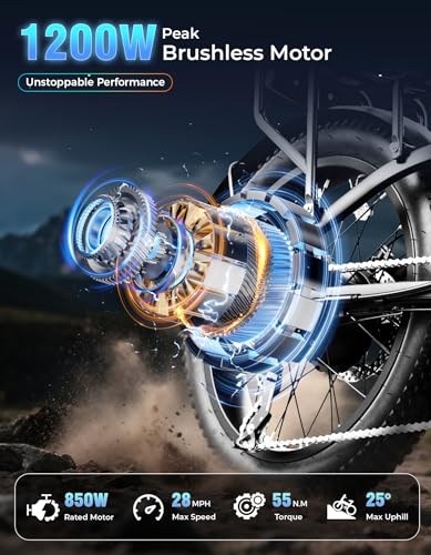 Folding Electric Bike for Adults, 1200W Peak Motor, 28MPH Max Speed, 48V 10AH Removable Battery, 20" Fat Tire M14323