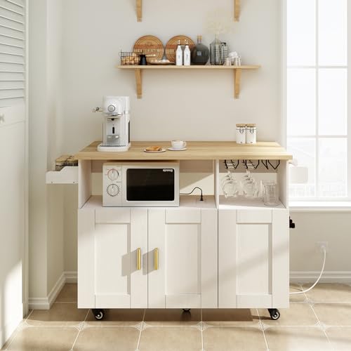 Rolling Kitchen Island Cart with Drop Leaf Countertop and Storage S311
