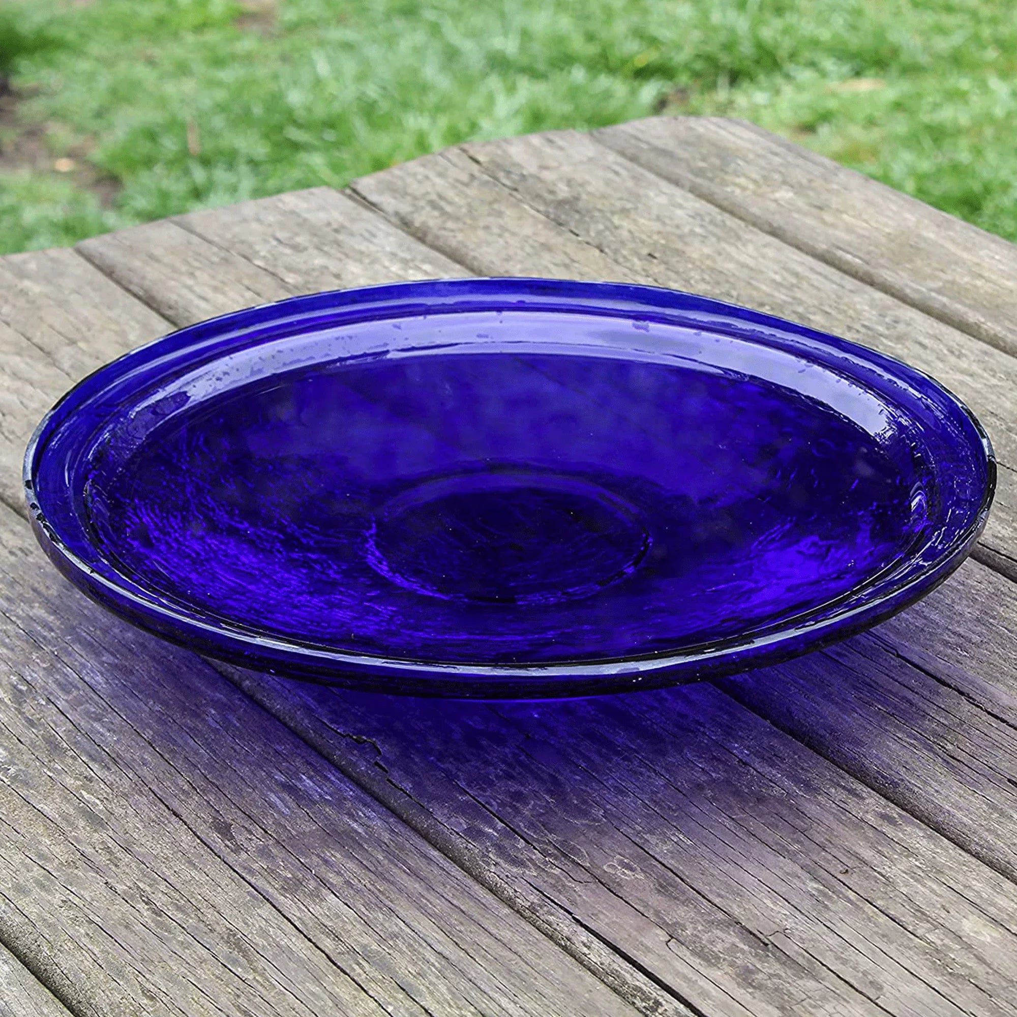 Crackle Glass Bowl and Birdbath Decoration, Cobalt Blue E292