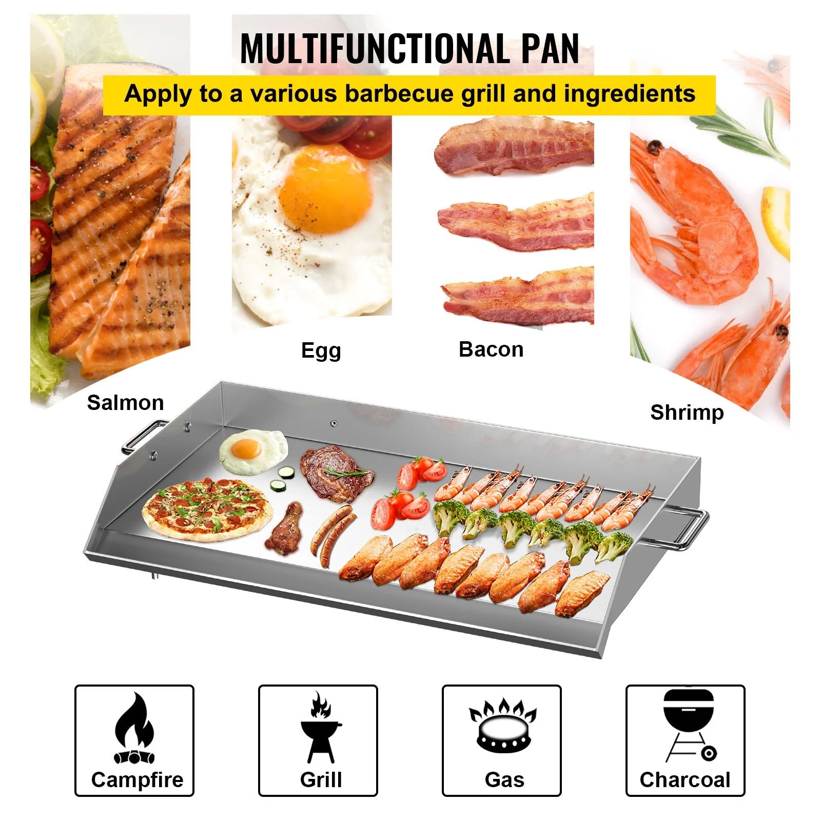 Stainless Steel Flat Top Griddle with Handles and Grease Groove V592