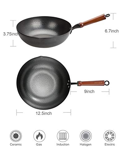 Carbon Steel Wok Pan with Lid, 12.5 Inch, Flat Bottom T837839
