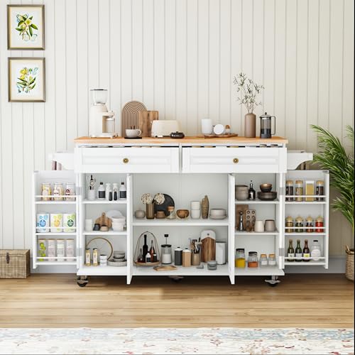 Movable Kitchen Island with Drop Leaf and Power Outlet Y932
