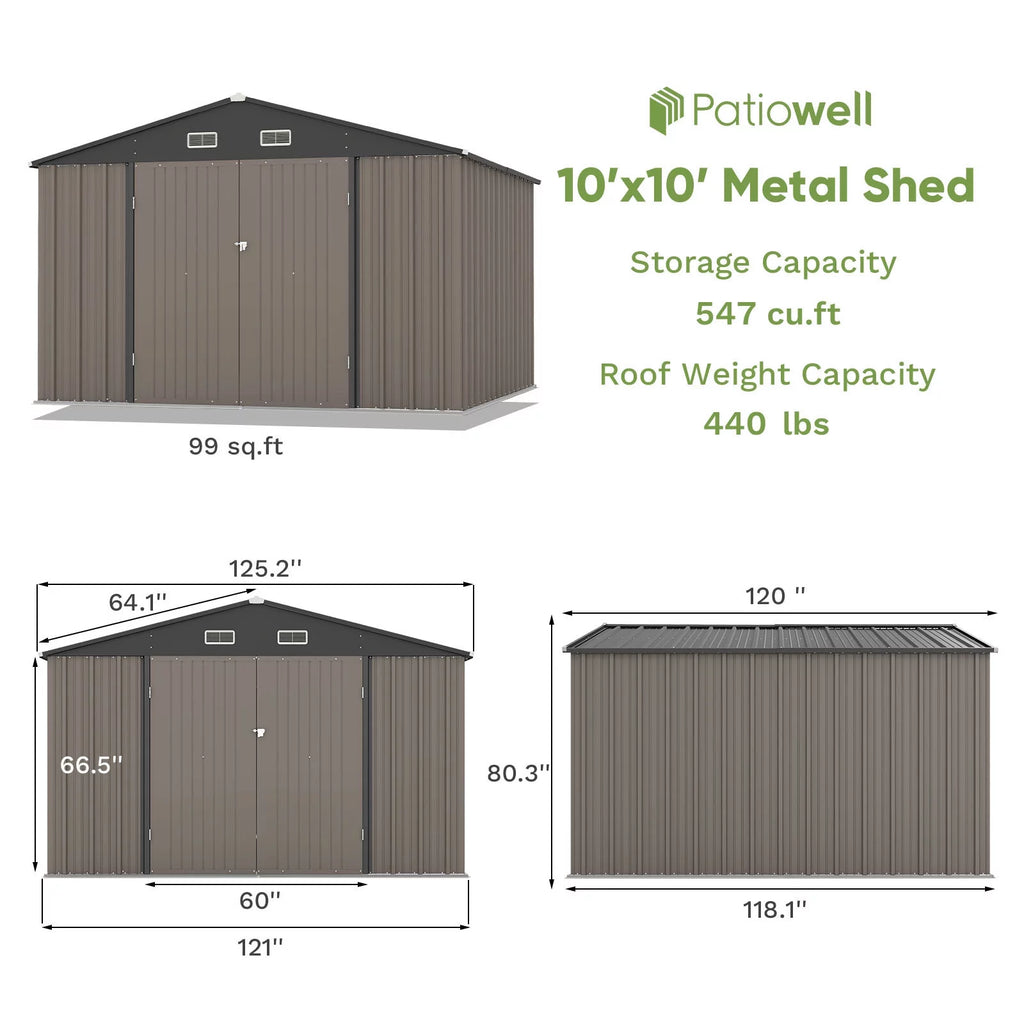 Outdoor Storage Metal Shed with Sloping Roof and Double Lockable Door I192803