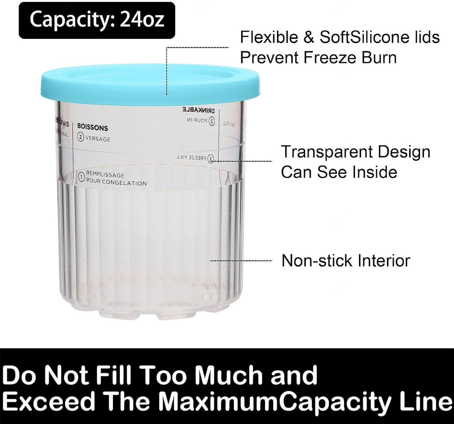 Ice Cream Maker Pints, 24 oz, BPA-Free, Dishwasher Safe J564135